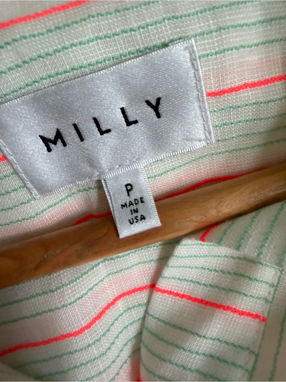 Milly Linen Button Front Shirt Dress Coverup Cream Neon Coral Green XS - Picture 10 of 14